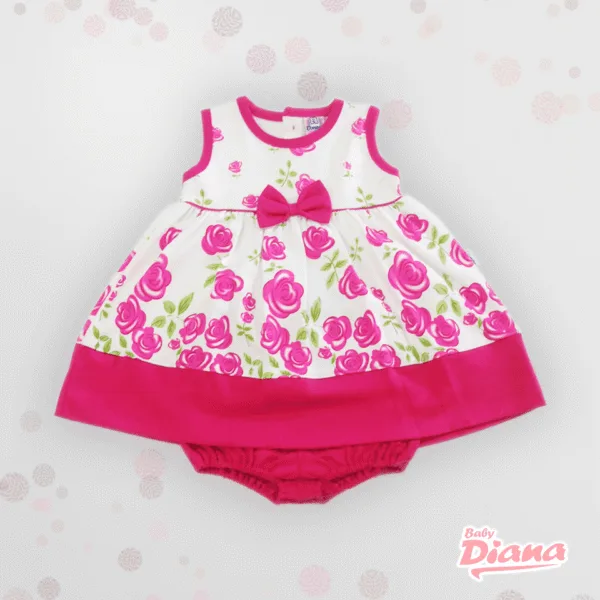Vestido Algodon Rosas Fucsia